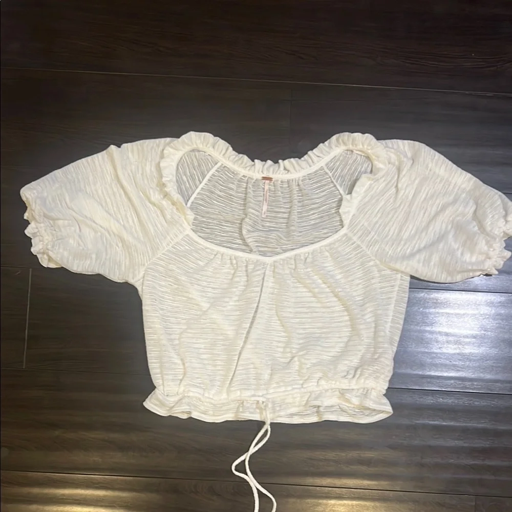 Free People Dorothy Short Sleeve Puff Sleeve Ruffled Tie Front Crop Top Size S